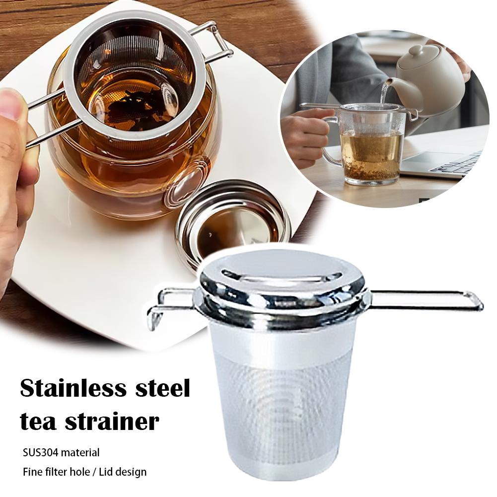 Coffee Tea Leaf - 1pc ルーズリーフティーインフューザーステンレス鋼ダブルハンドル蓋付きファインメッシュコーヒーフィルターハンギングカップ漏れ防止ストレーナー ‌