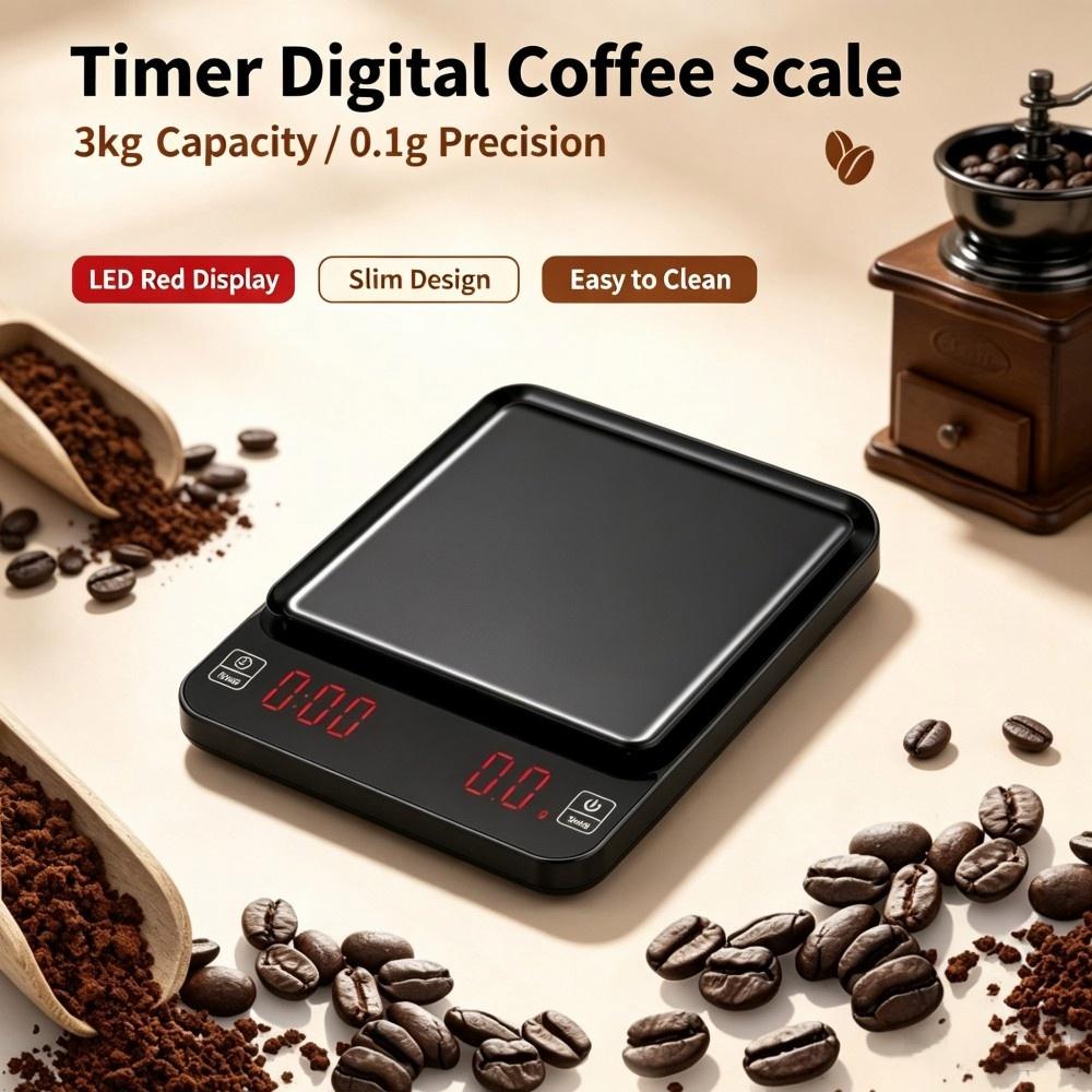 Coffee & Tea Collective - 3kg/0.1g高精度デジタルコーヒースケール、LEDポータブルキッチンスケール、ベーキングや家庭料理用電子計量器 ﻿ ﻿