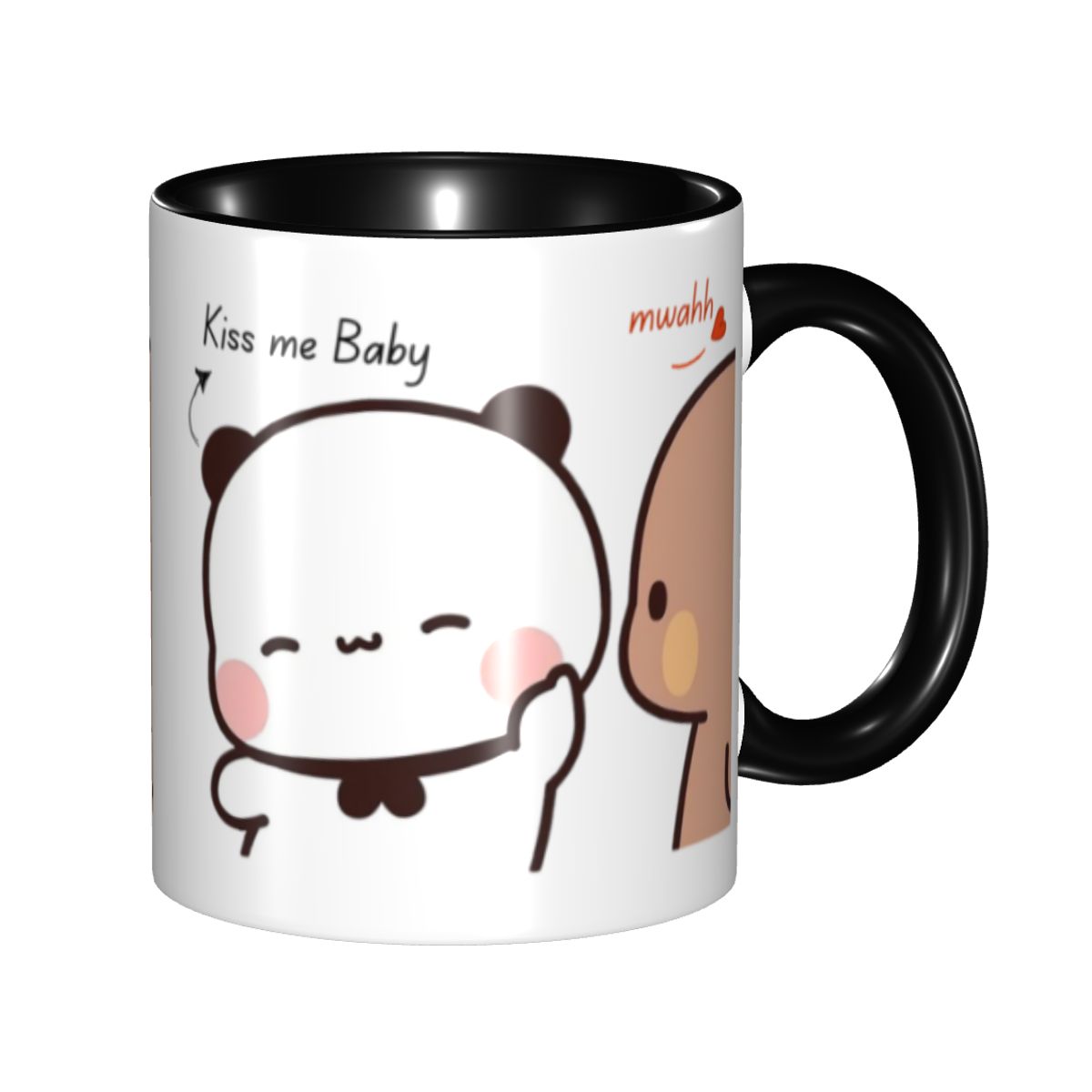 Coffee Tea Me - パーソナライズされた「キスミー・ベイビー・ムワ・ブブ・ドゥドゥ」パンダとブラウニー・ベアのカップルコーヒーマグ、DIYセラミックティーミルクカップ