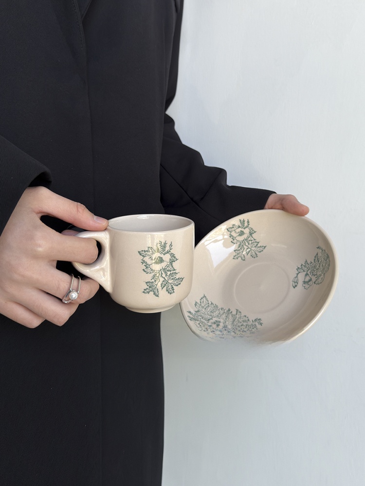 Coffee Tea Leaf - 限定版ヴィンテージ春の緑の葉模様セラミックコーヒーカップアフタヌーンティーウォーターカップ小さなニッチスタイルオレンジとグリーンのカップ