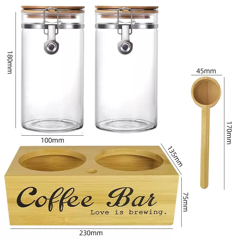 Coffee Tea Jars - コーヒー保存瓶 2個セット 蓋とスプーン付き 密閉容器 コーヒー豆 茶葉