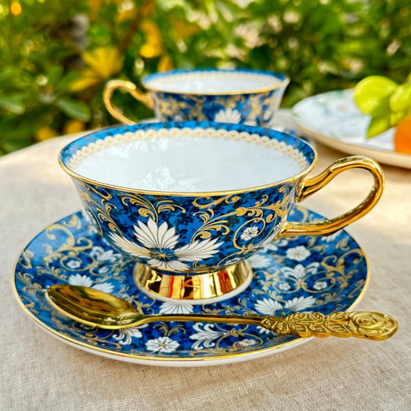 Coffee Tea English - ヨーロッパ風高級ボーンチャイナコーヒーカップ＆ソーサーセット 精巧なセラミック製アイス＆ファイヤーカップ 英国式アフタヌーンティーカップ
