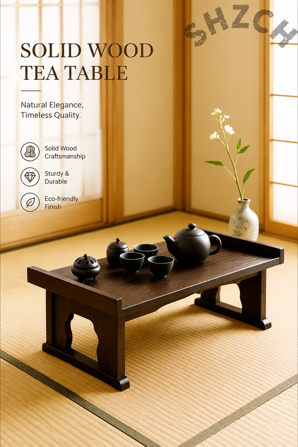 Coffee Or Tea Please - 折りたたみ式木製ローティーテーブル – リビングルーム、出窓、または中国茶のセットアップに最適な伝統的なアジア風サイドテーブル