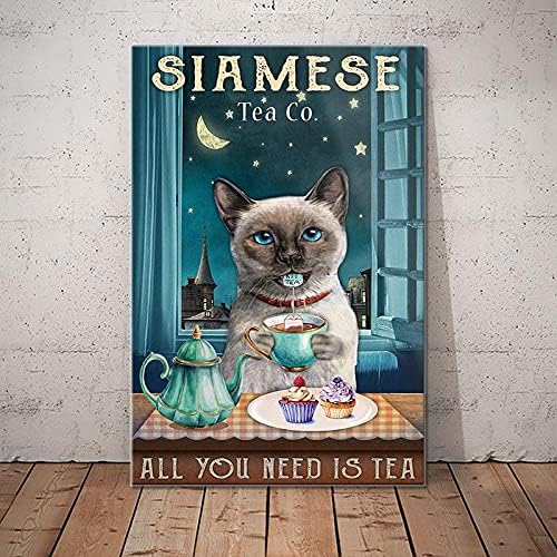 Coffee Tea And Company - シャムキャットティーカンパニー オール・ユー・ニード・イズ・ティー ヴィンテージメタルティンサイン パレットプレートポスター 壁飾り キッチンバー