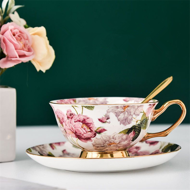 Coffee Tea English - 斬新で美しいコーヒーカップ＆ソーサー・スプーンセット、ボーンチャイナ、イングリッシュアフタヌーンティーカップ、紅茶セット、ホームパーティー用コーヒーウェア