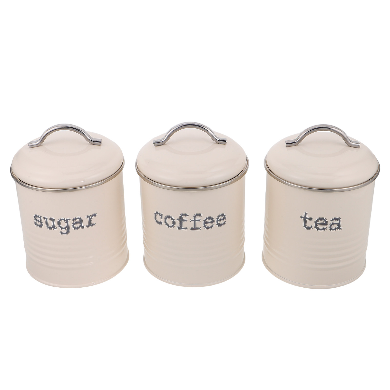 Coffee Tea Jars - 3個セット 密閉コーヒー豆容器セット 気密茶葉砂糖キャニスター ホワイトアイアン製キッチン収納ジャー ハンドル付き パントリー旅行用