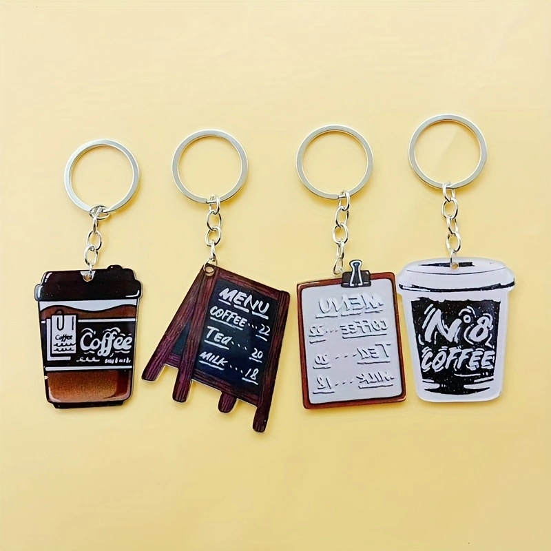 Coffee & Tea Collective - 8個入りアクリル製コーヒーカップキーホルダー、女性向けノベルティパーティーギフトに最適