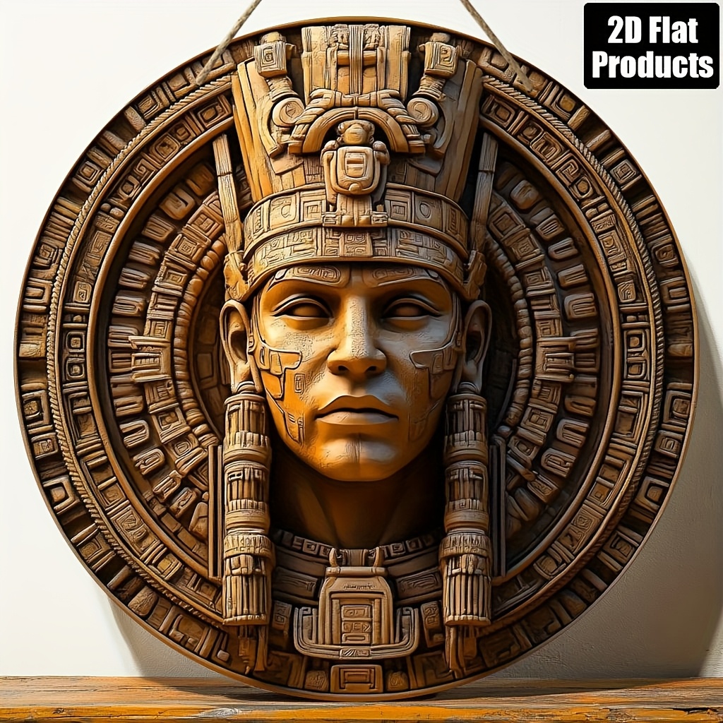 Maya Coffee & Tea Ulasan - 2Dフラット、1個、丸い木製ボード装飾絵画サイン、アステカ・マヤの壁アートテーマ、バー、キッチン、コーヒーショップ、家庭に最適