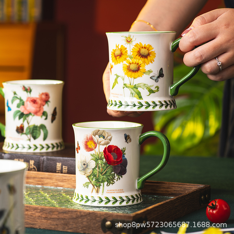 創造的な牧歌風セラミックコーヒーカップ、家庭用高温耐性朝食ミ - Coffee Tea English のレビューと価格