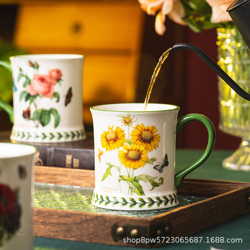 創造的な牧歌風セラミックコーヒーカップ、家庭用高温耐性朝食ミ - Coffee Tea English のレビューと価格