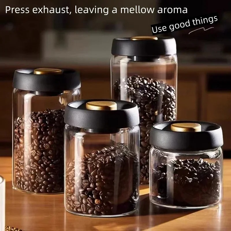 手動真空密閉コーヒージャー 高ホウケイ酸ガラス 防湿茶保存容 - Coffee Tea Jars のレビューと価格