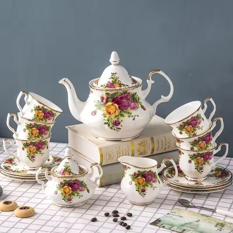 ヨーロッパの骨磁器コーヒーセット、ゴールドアフタヌーンティー - Coffee Tea English のレビューと価格