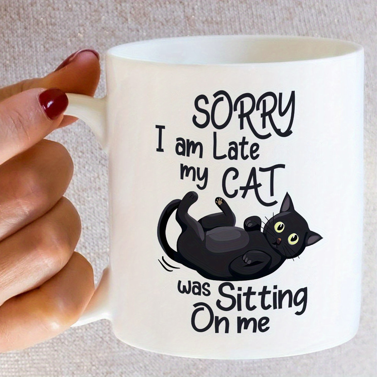 面白い猫の形をしたセラミックマグ 1 個、「遅くなってごめん - Coffee Tea Me のレビューと価格