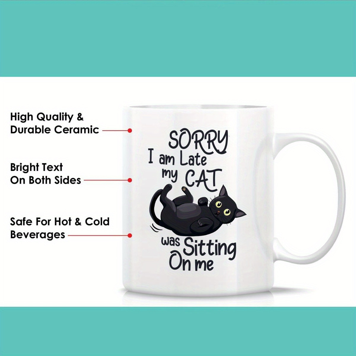 面白い猫の形をしたセラミックマグ 1 個、「遅くなってごめん - Coffee Tea Me のレビューと価格