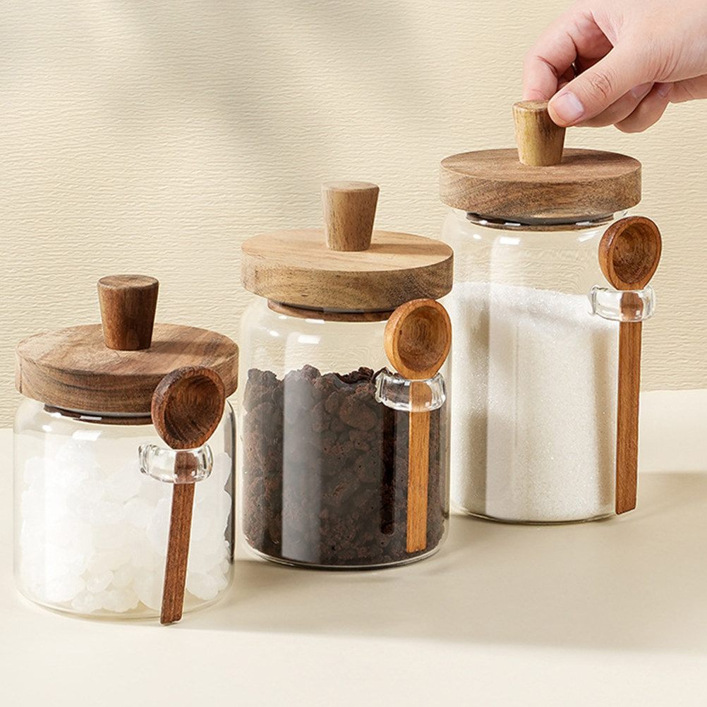 ガラス製コーヒー豆保存容器 密閉木製蓋付き 漏れ防止 キッチ - Coffee Tea Jars のレビューと価格