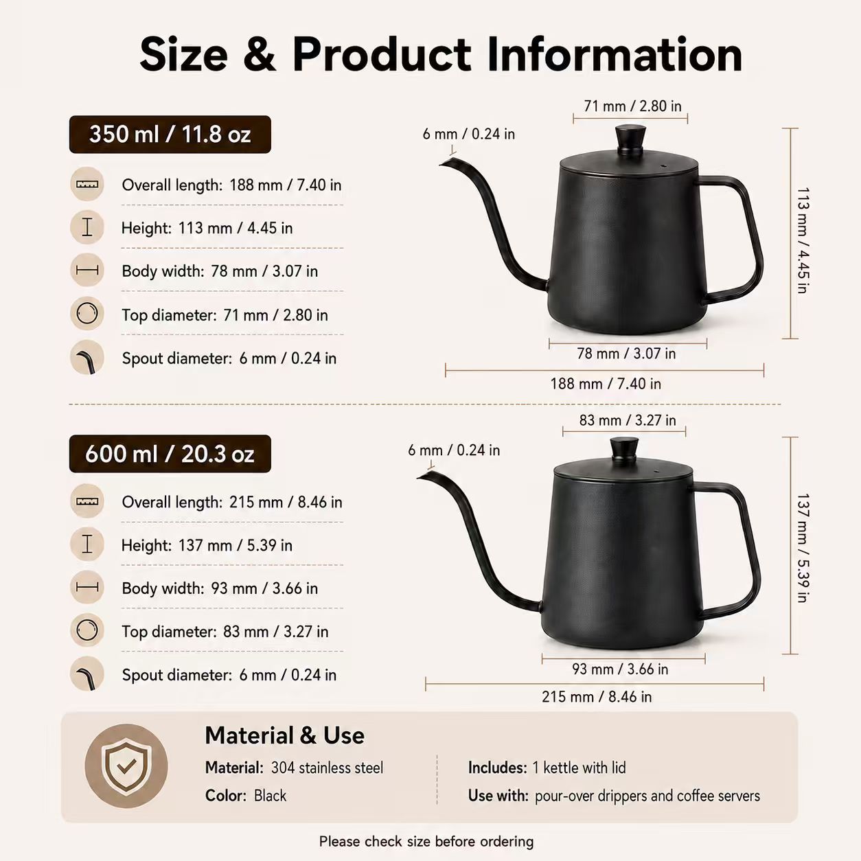 304ステンレス製コーヒーポット、細長い尖った注ぎ口付きポッ - Coffee Tea Jars のレビューと価格
