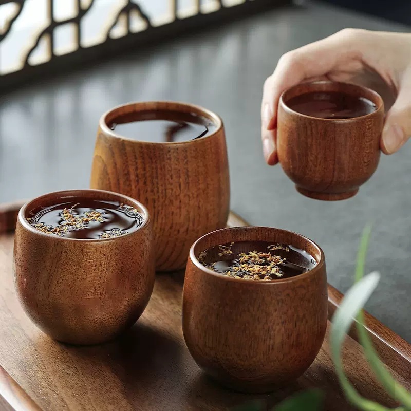 ハンドル付きの大きな木製ベリーカップ,和風,牛乳,水,コーヒ - Coffee Plus Tea のレビューと価格