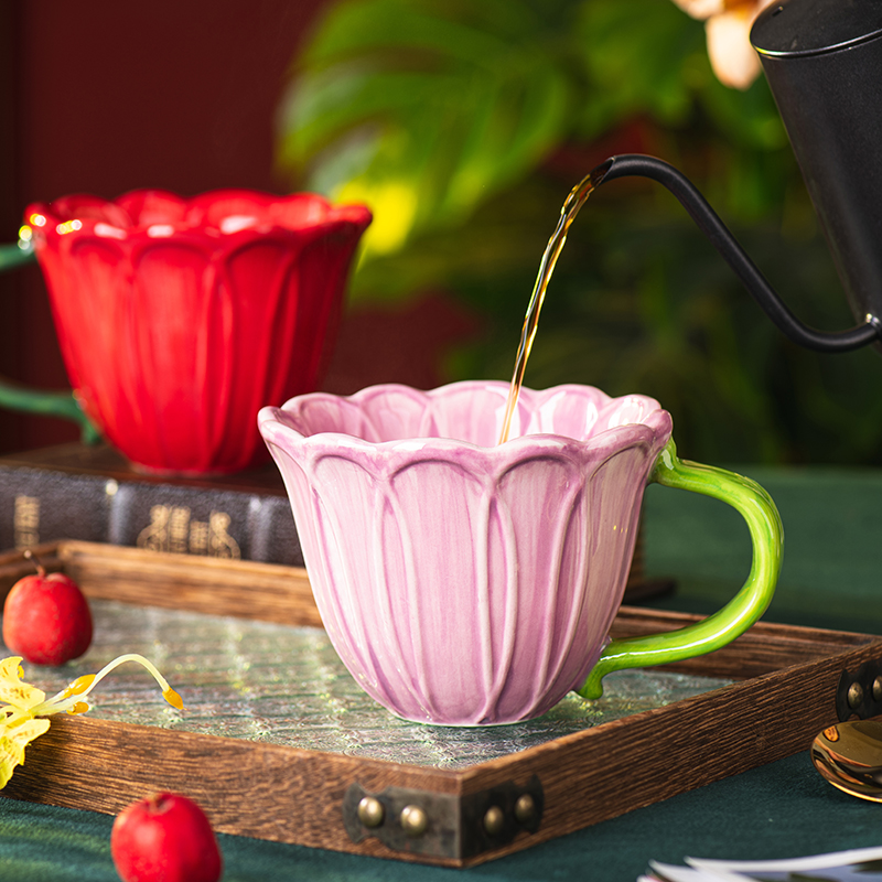 クリエイティブセラミックコーヒーカップ繊細な花マグ英語午後の - Coffee Tea English のレビューと価格