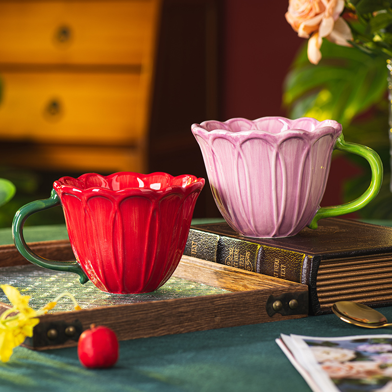 クリエイティブセラミックコーヒーカップ繊細な花マグ英語午後の - Coffee Tea English のレビューと価格