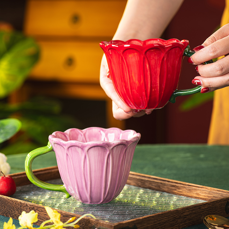 クリエイティブセラミックコーヒーカップ繊細な花マグ英語午後の - Coffee Tea English のレビューと価格